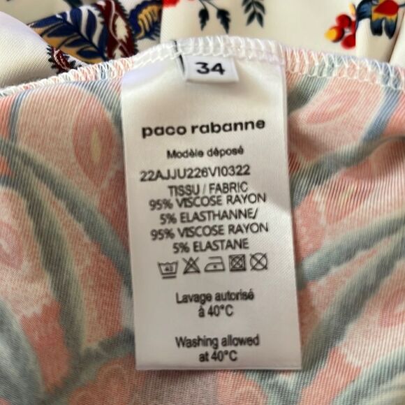 PACO RABANNE Asymmetric Ruched Printed Mini Skirt. White + Multicolor Pattern 00 - Picture 8 of 12